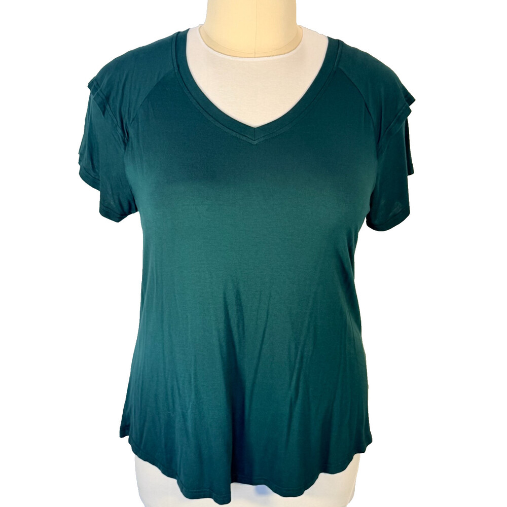 DB Moon Forest Green Tunic Tee Shirt Women's XXL V-Neck Stretch Flutter Sleeve